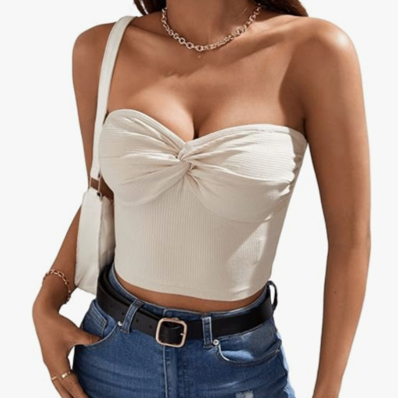 Spot suéteres personalizados comercio exterior europeo y americano sección delgada sexy top de tubo delgado transfronterizo color sólido chaleco de chica caliente de punto con ombligo