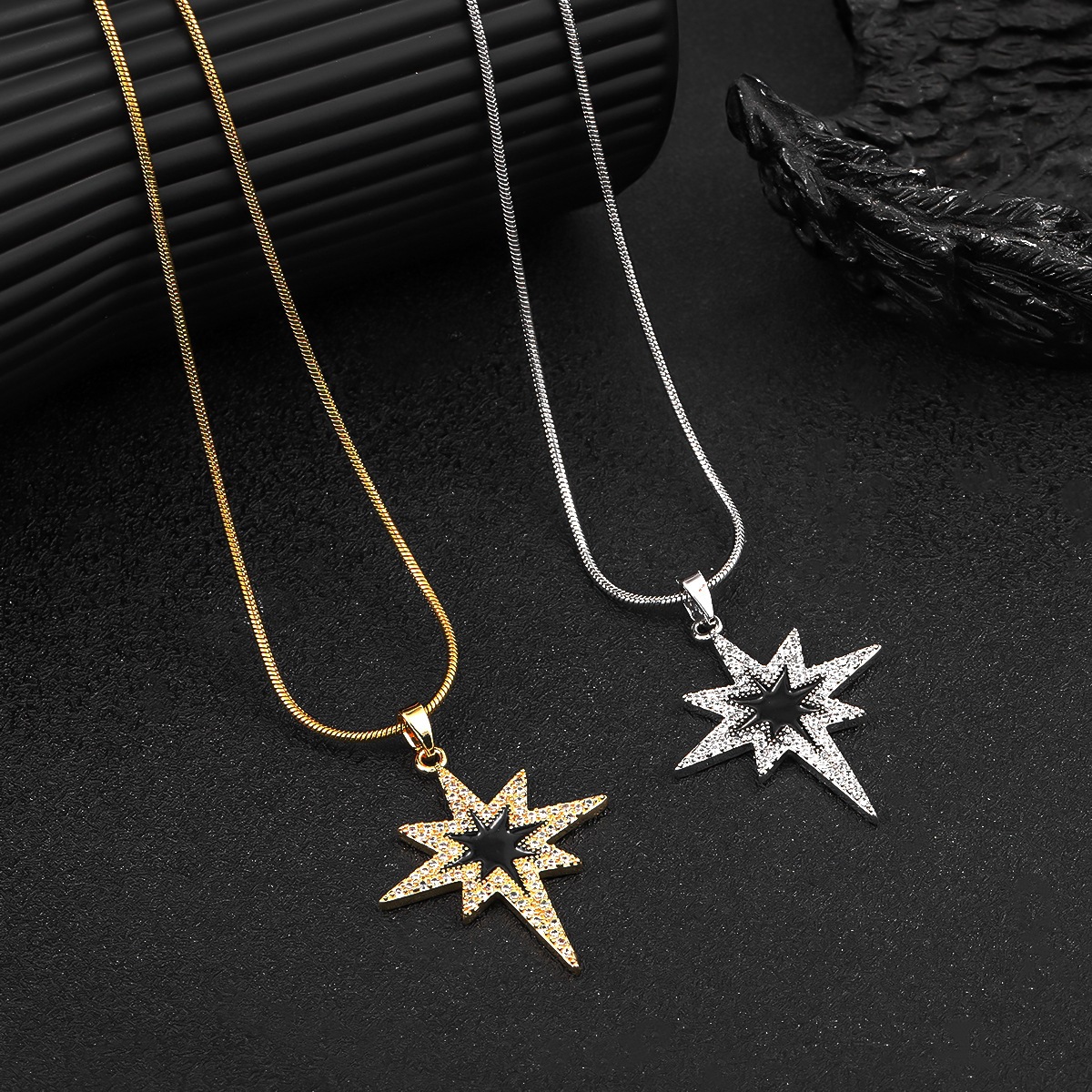 Eight-pointed Star Pendant Necklace For Men In Silver Tone_voghion.com