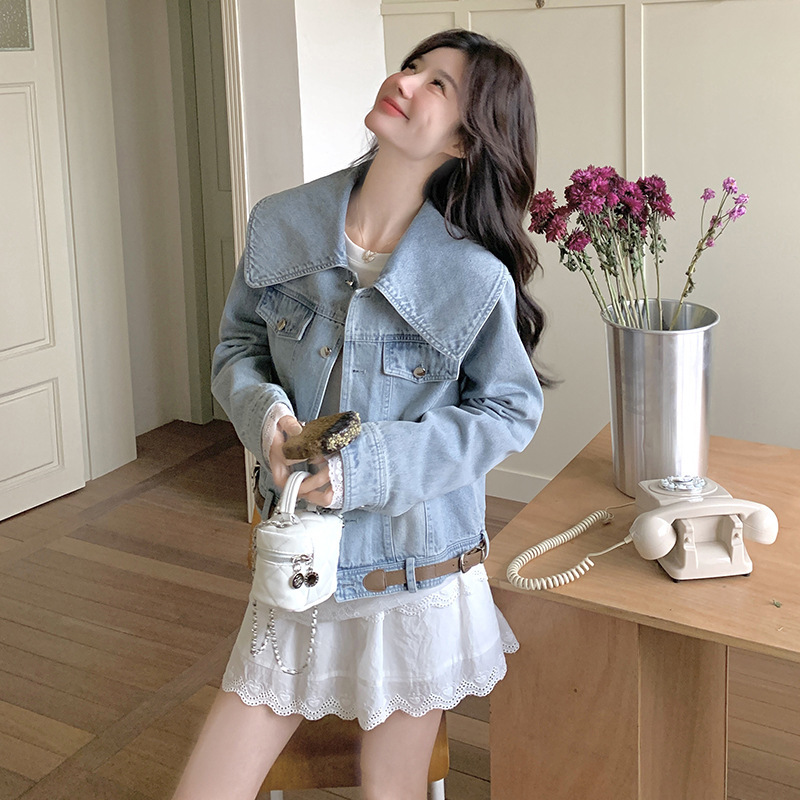 韩系chic减龄娃娃领牛仔外套女秋季2025年新款休闲百搭设计感上衣|undefined
