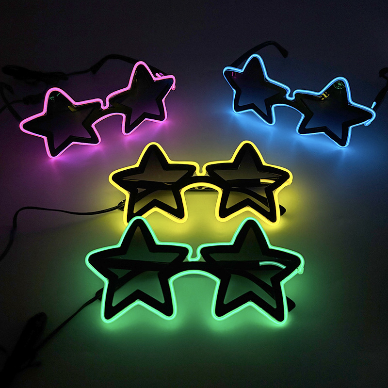 Nuevas gafas luminosas LED, barra de fiesta, festival de música de Bengdi, gafas luminosas de estrella de cinco puntas, accesorios brillantes