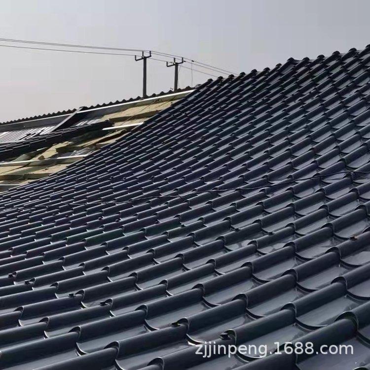 浙江批发 0.8厚深灰色铝镁锰仿古瓦 四面坡屋面铝筒瓦756型 滴檐