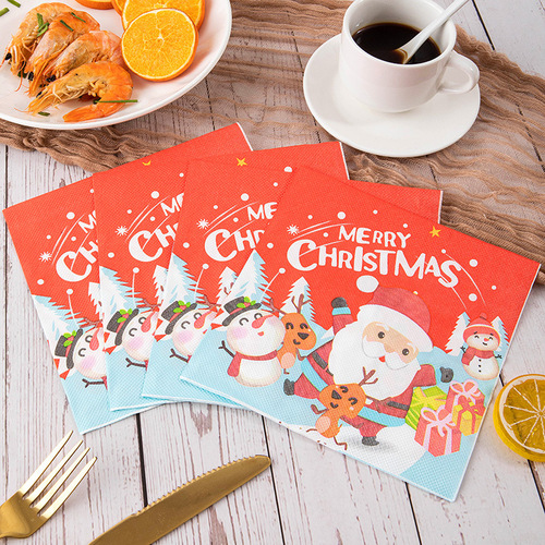 New cross-border Santa Claus printed handkerchief paper cartoon square tissue party printed tissue paper factory direct sales wholesale