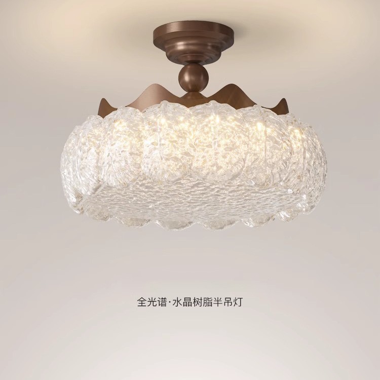 Lámpara de dormitorio de resina de cristal de estilo antiguo Lámpara de protección ocular de espectro completo de lujo simple y ligera