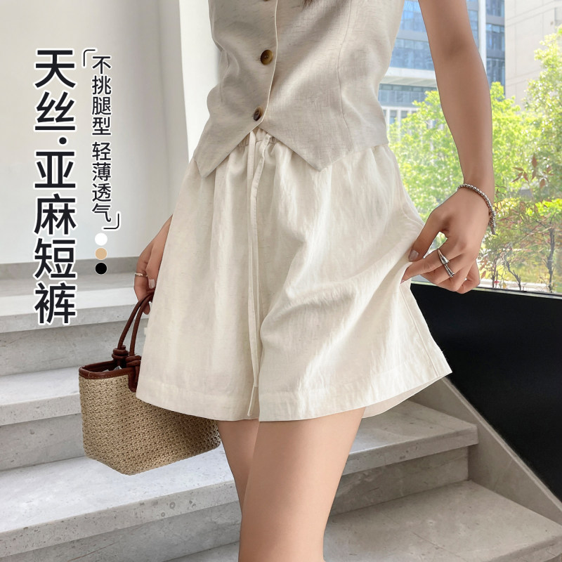 White Linen Shorts for Women, Size 20-26, Summer Thin Style, Old Money Style, A-Line Casual Shorts for Petite Figures, Tencel Wide-Leg Five-Point Pants