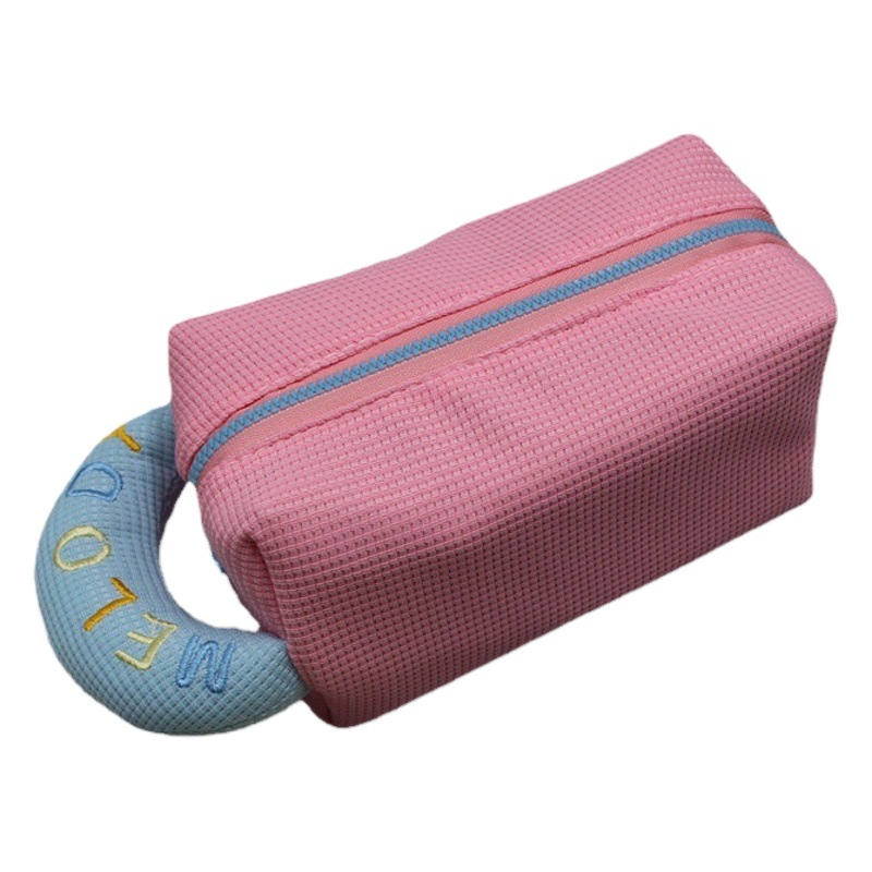 New Waffle Cosmetic Bag Ins Simple Student Large Capacity Pencil Bag Women's Wrist Bag Storage Strap
