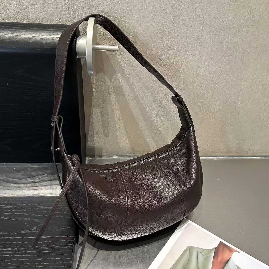 Cross-Border New Top Grain Cowhide Hobo Bag Single Shoulder Crossbody Dumpling Bag Niche Design Genuine Leather Versatile Large Capacity - Thumbnail 2
