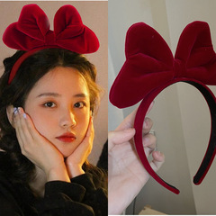 Christmas red velvet bow hair tie, internet celebrity, New Year retro cute girl birthday hair accessory, plush hair clip