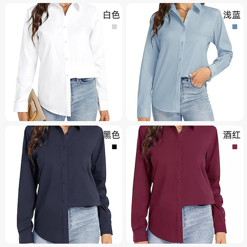 Women's Long-Sleeve White Collared Shirts for Casual Wear and Commuting with Cross-Border Shipping Options