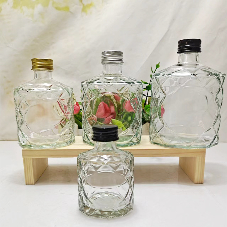 新款250ml冷翠咖啡玻璃瓶密封350ml钻石小酒瓶自酿果酒分装瓶批发