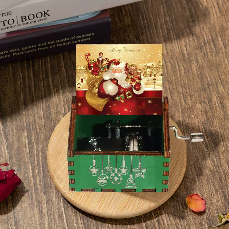 木制音乐盒复古彩绘圣诞夜惊魂木质手摇圣诞节音乐盒万圣节音乐盒