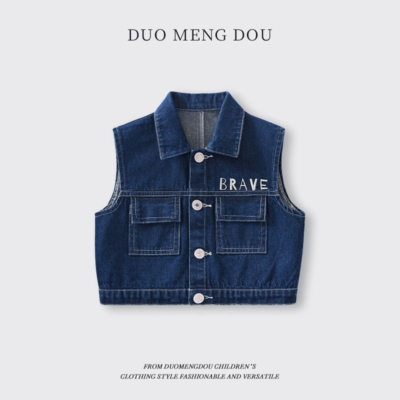 Детская джинсовая жилетка без рукавов с принтом для мальчиков, весна 2025