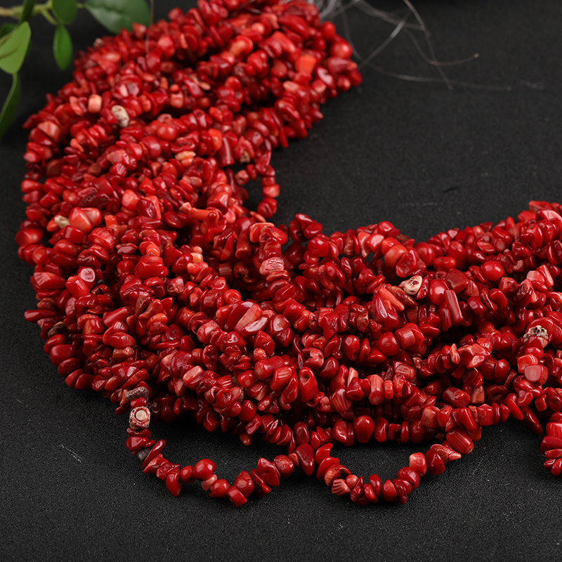 천연 붉은 산호 자갈 긴 끈 자갈 5-7mm 길이 약 85cm