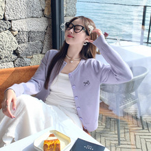 温柔蝴蝶结刺绣圆领针织开衫女秋季软糯外穿内搭宽松毛衣外套上衣