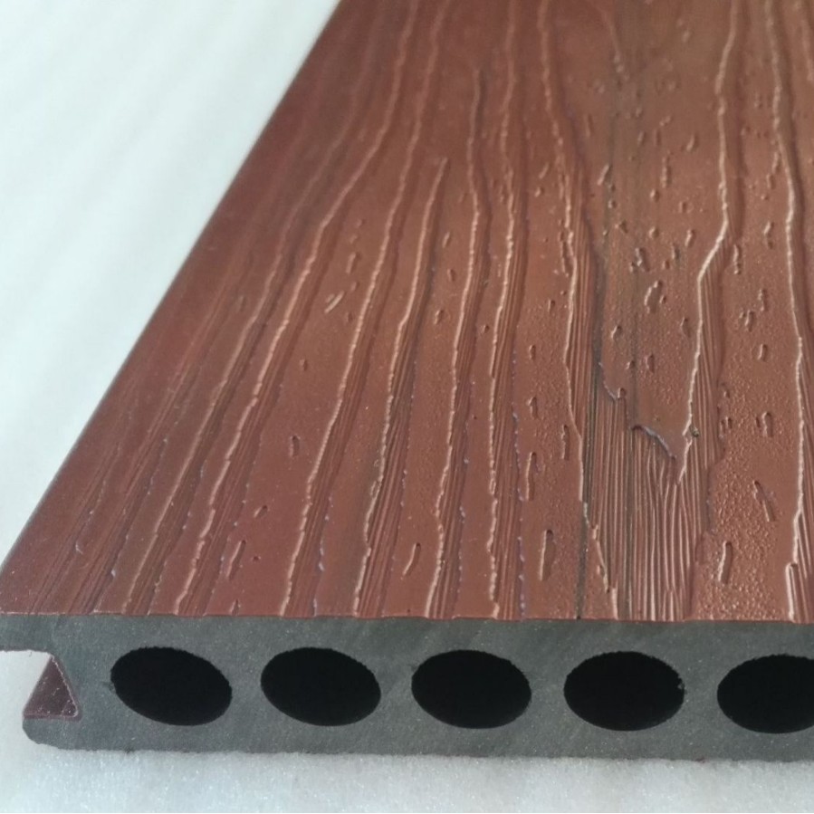Segunda generación co-extruida madera-plástico piso al aire libre agujero redondo plástico piso de madera patio jardín 138*23 decoración al aire libre anti-corrosión