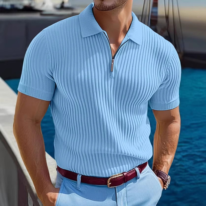 Summer Men's Knitted Short-Sleeved Polo Shirt Korean Style Slim Fit Pure Color Ice Silk Casual Lapel Half-Sleeved T-Shirt Base Layer Summer Men's Knitted Short-Sleeved Polo Shirt Korean Style Slim Fit Pure Color Ice Silk Casual Lapel Half-Sleeved T-Shirt Base Layer