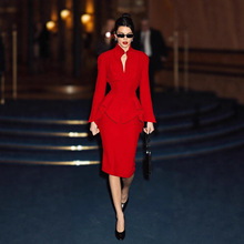 跨境欧美高端女装新款两件套优雅花瓣长袖西装性感包臀裙时尚套装