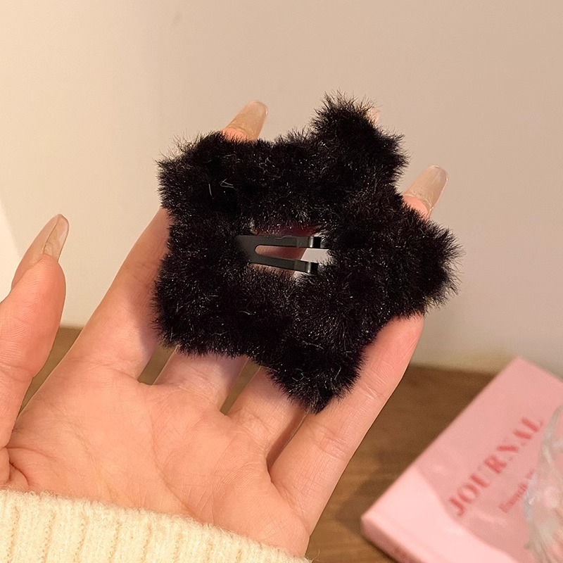 Arco de peluche estrella pentagonal clip de cabello frente lateral clip de frangeo detrás de la cabeza cabello roto BB tocado de invierno mujer