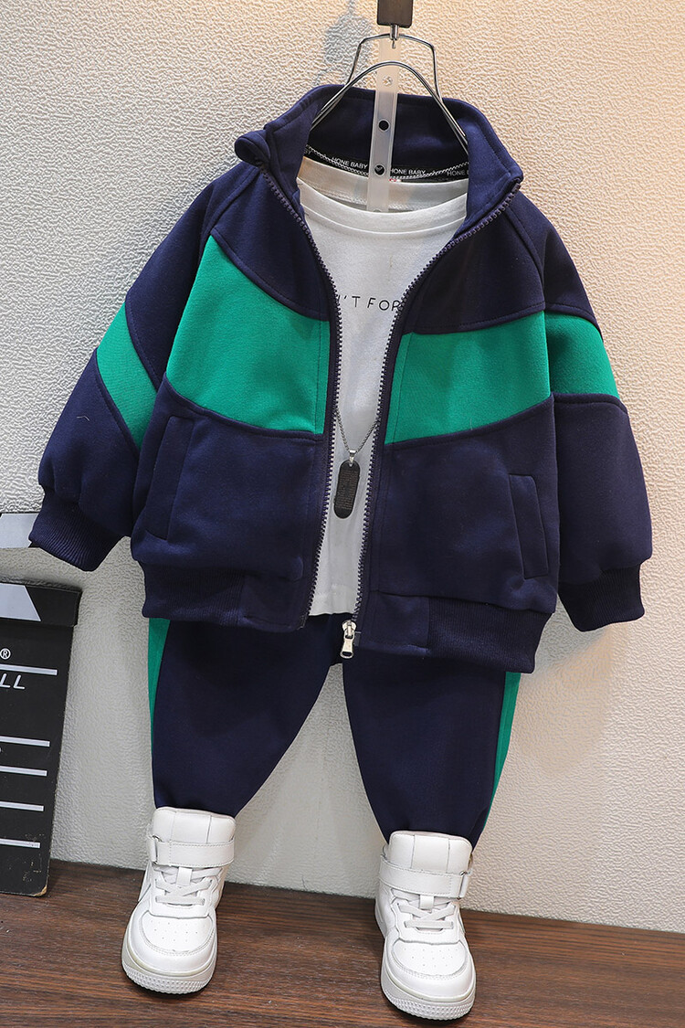 Jungen-Paar 2024 Frühling und Herbst Neues Sport-Reißverschluss-Shirt Zweiteiliges Set für Kinderkleidung_voghion.com