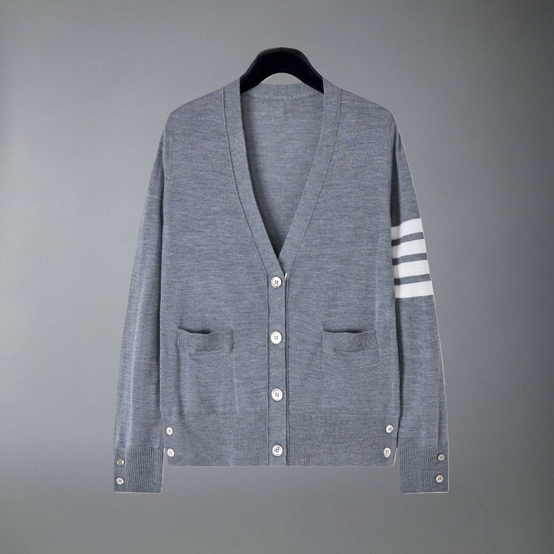 Tb Cardigan Women's High-End Versatile Four-Button Merino Wool Classic Four-Bar Stripesd V Neck Thin Cardigan