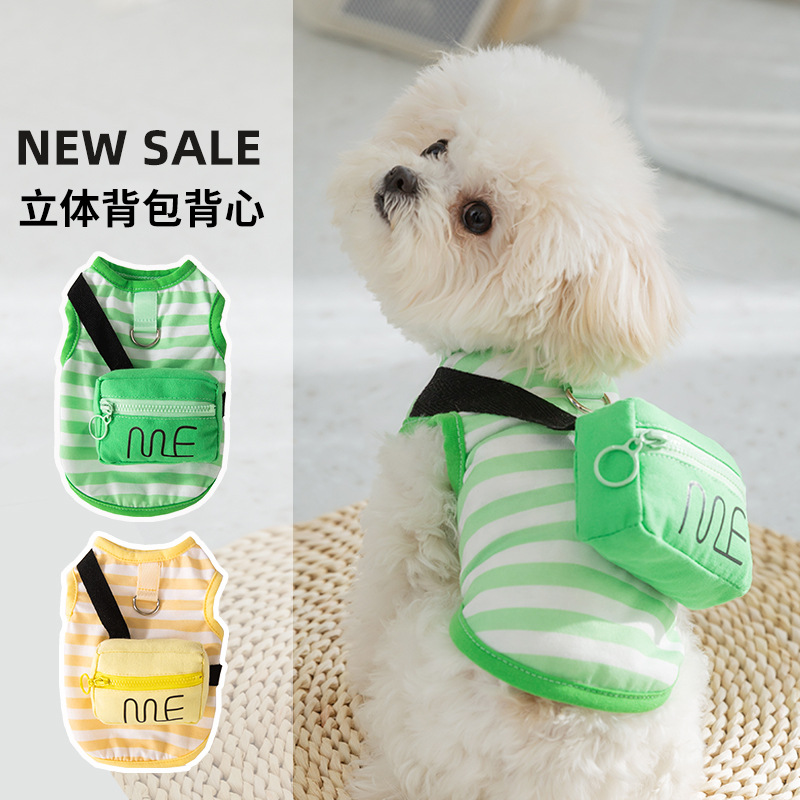 Primavera y verano Perro Rayas Tridimensional Cremallera Mochila Rayas Chaleco para perros pequeños y medianos Gato Ropa para perros de dos patas