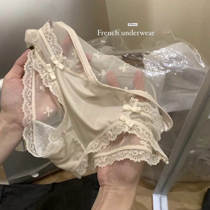 Japanese-Style Pure Desire Sexy Lace Satin Ice Silk Panties for Women, Summer Thin Pure Cotton Crotch Hollow Panties for Women