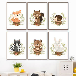 Nordic Simple Children's Room Decorative Painting Cartoon Hanging Painting Cute Animal Living Room Painting Core Modern Bedroom Fox Squirrel