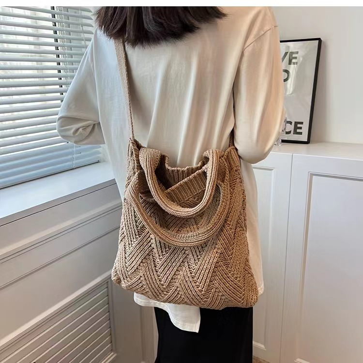 Bolso de hombro estilo universitario de gran capacidad para ir al trabajo, nuevo bolso de hombro informal y versátil para otoño e invierno, bolso de lana tejido vintage para mujer
