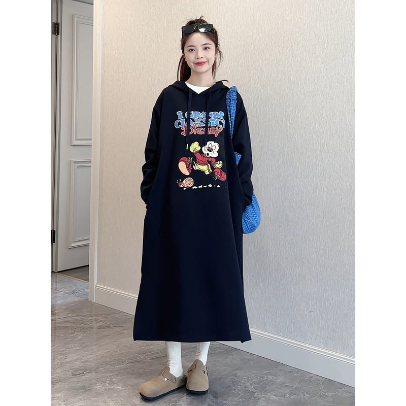 60347 # Nuo Chu Maternity Wear Age-Reducing Mickey Hooded Sweatshirt Dress Winter Casual Dress Long-Sleeved Long Dress 60347 # Nuo Chu Maternity Wear Age-Reducing Mickey Hooded Sweatshirt Dress Winter Casual Dress Long-Sleeved Long Dress