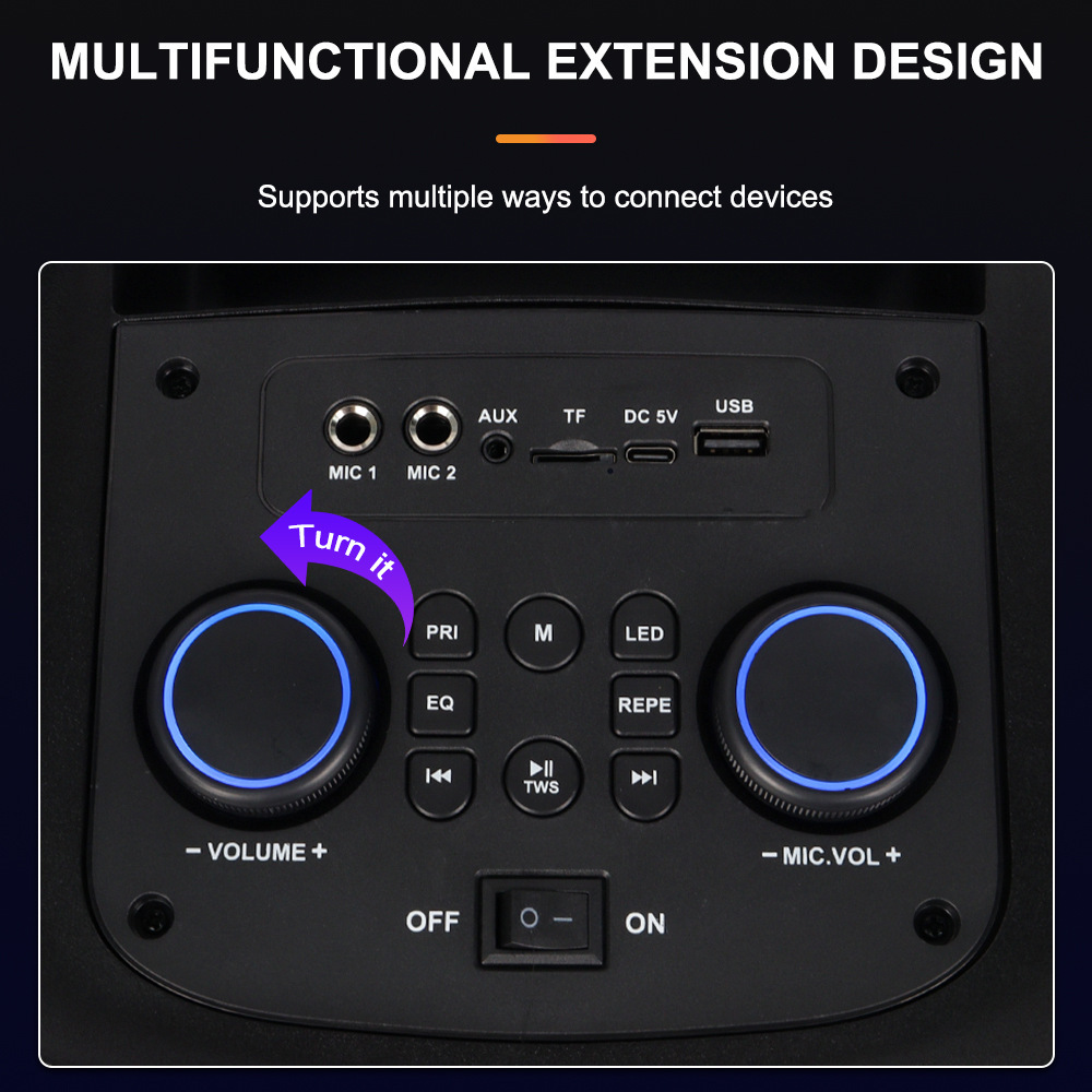 Sing-eZQS8255 doble 8 pulgadas luz RGB carga larga duración conveniente altavoz Bluetooth micrófono al aire libre