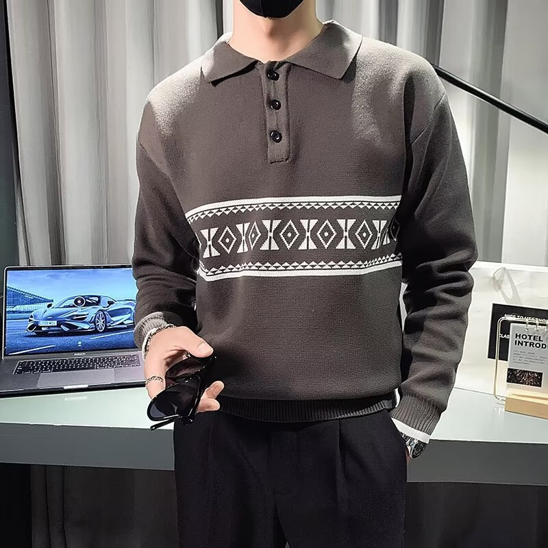 Fashionable Brand Lapel Knitwear Men's Autumn and Winter Polo Collar Knitwear New Men's Classy Inner Long-Sleeved Bottoming Shirt