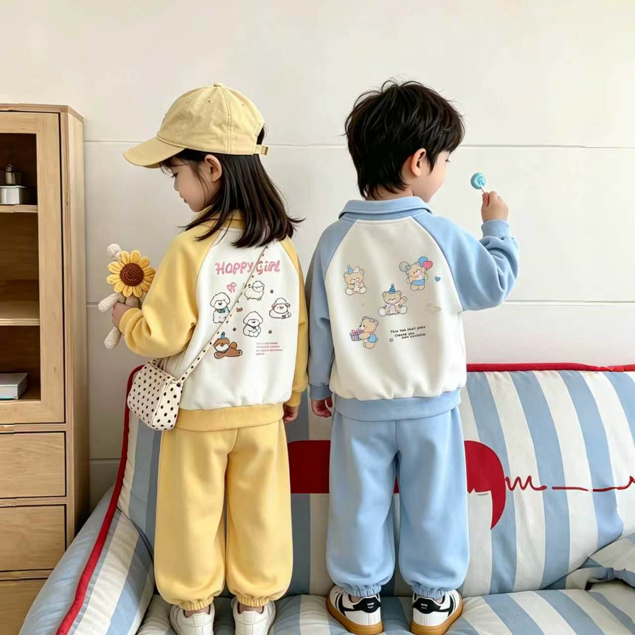2026 Autumn Children's Trendy Cartoon Casual Fashion Sports Stylish Korean-Style Sweatshirt Set for Boys and Girls
