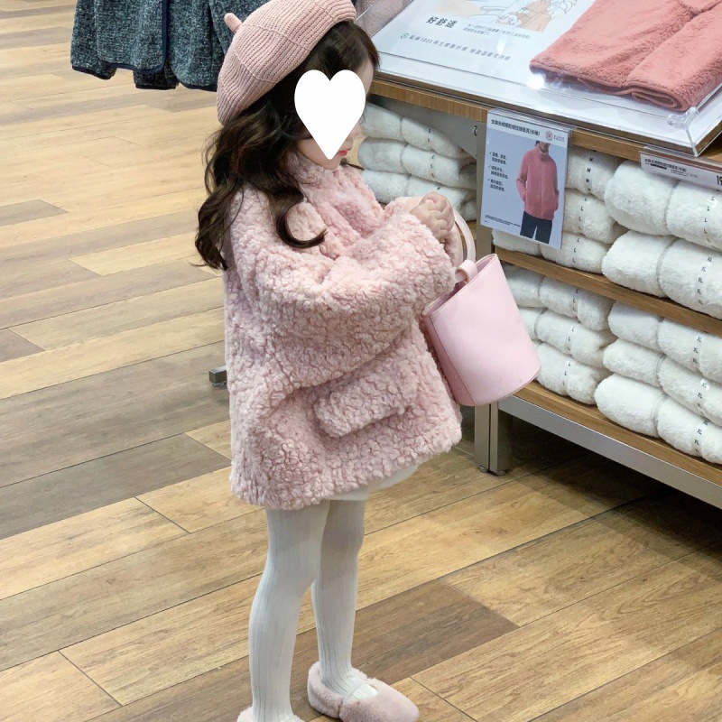 儿童韩版洋气外套2024年冬款女童气质加厚毛毛小球毛毛上衣外穿