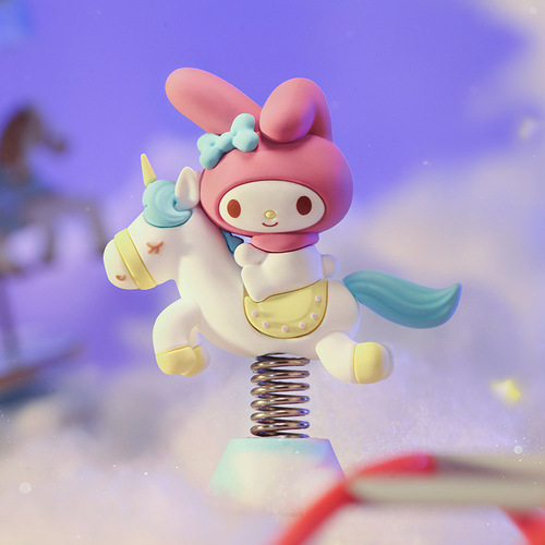 Genuine Sanrio Carousel Series Cinnamon Dog Kuromi Car Suction Cup Ornament Shaker Peripheral Figures