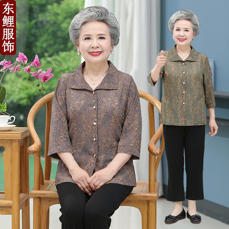 Summer Clothes for Middle-Aged and Elderly Women, Grandma Shirts, Spring Clothes for Mothers Aged 60-70-80, Thin Jackets for the Elderly