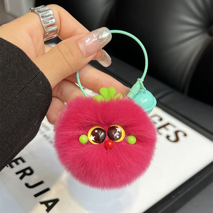 [Cute Tomato] Real Rex Rabbit Fur Small Coal Ball Elf Car Keychain Pendant Fur Ball Bag Pendant
