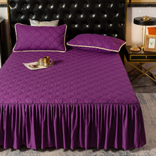 OQ5M新品结婚庆大红床裙三件套纯色单件夹棉床罩加厚床单1.5米1.8