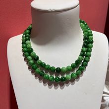 圆珠天然石头项链 祖母绿自然纹理串珠项链 长款气质天然石项链