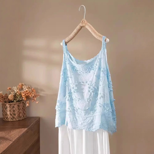 French lace openwork embroidery floral gorgeous small strapless camisole women's summer new loose unique sleeveless top