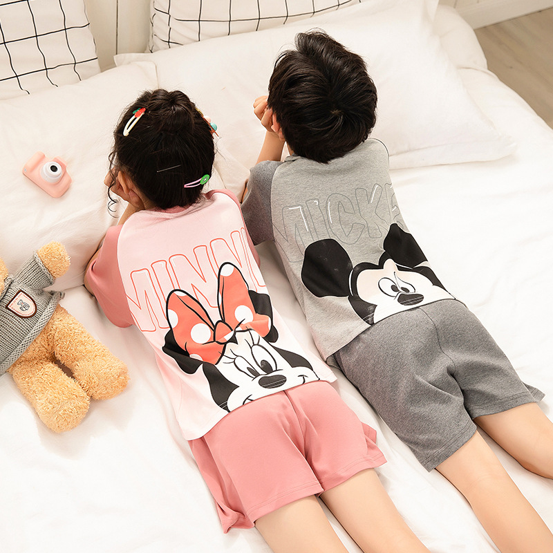 modal children pajamas girl summer Boy Thin section Short sleeved suit baby Cartoon summer air conditioner Home Furnishings