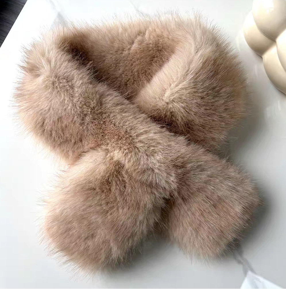 Bufanda Cruzada de Piel Sintética de Zorro de Peluche Térmica y Cortavientos para Invierno
