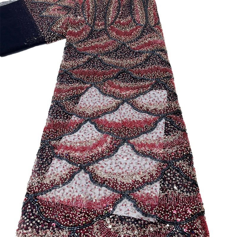 Tejido de malla bordado de diamante Gao Ding lujo vestido de boda vestido de moda de cuentas transfronterizas bordado de sequillas image 6