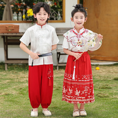 Preschool Summer Hanfu Performance Choir Uniform with Chinese Style Guoxue Mamian Skirt, Primary School Student Uniform