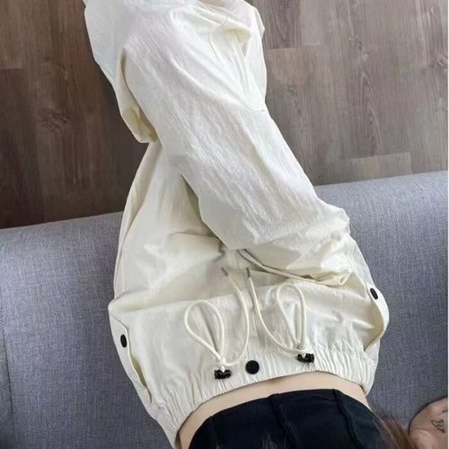 Summer Thin American Ice Silk Work Pants for Youth High-Waisted Loose Tied-Ankle Casual Straight Leg Sports Pants