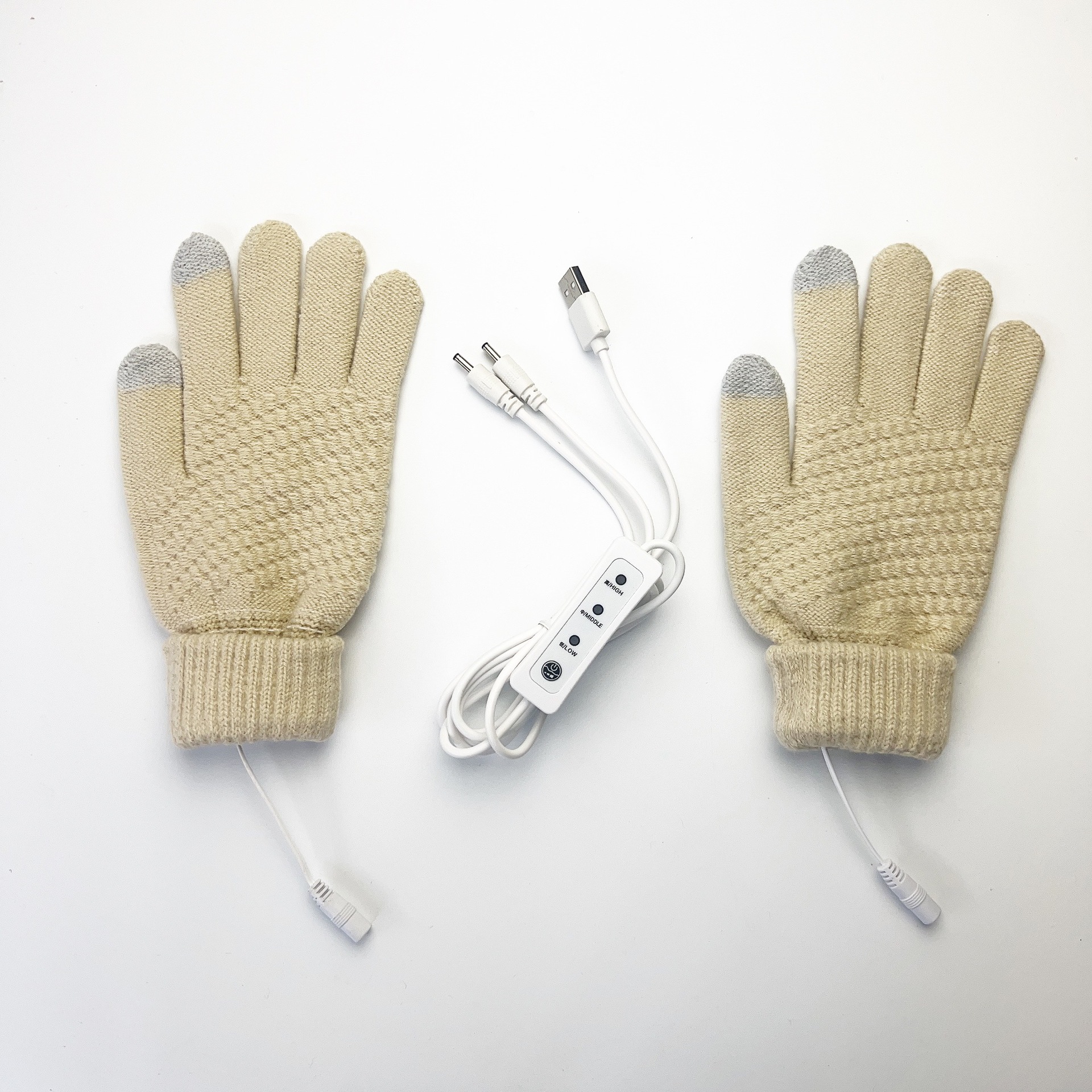 A cuadros de manga larga invierno pantalla táctil térmica suministro directo de fábrica Guantes eléctricos USB exclusivos transfronterizos 5-Dedo de punto de piña