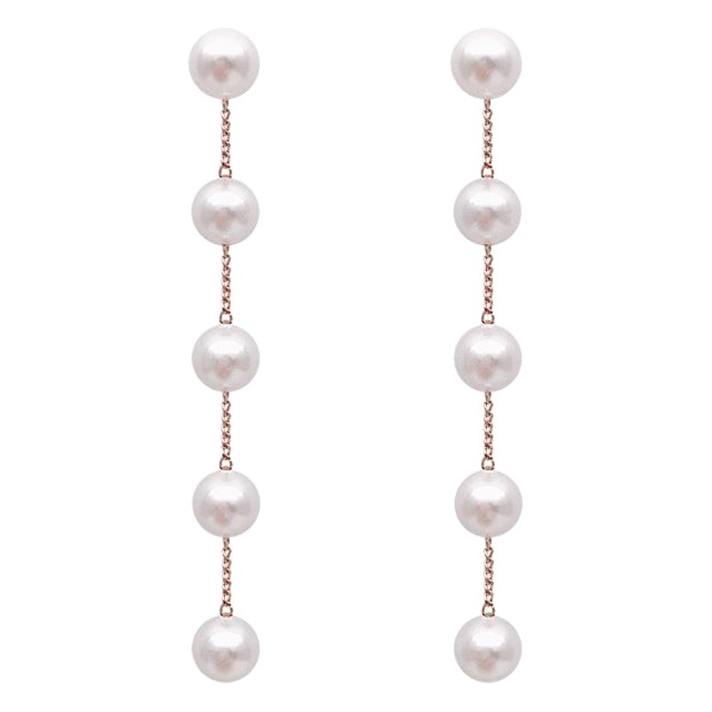 Korean Style S925 Silver Needle Earrings Fashion Internet Popular ins Elegant Pearl Earrings Chain Long Tassel Earrings