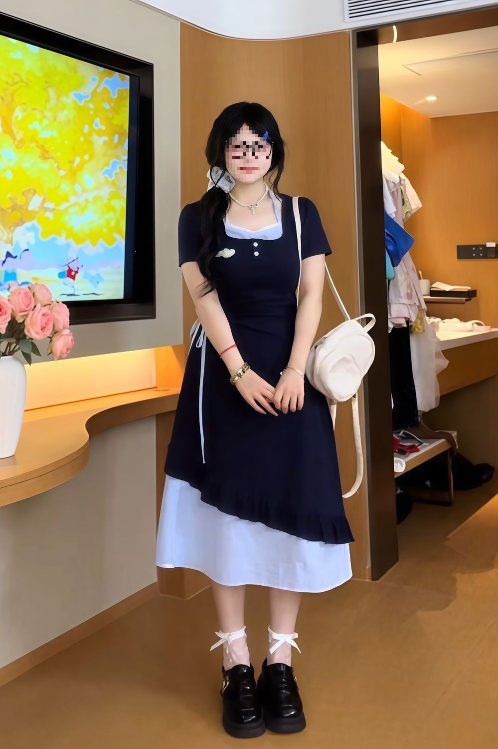 Đầm suông nữ midi tay ngắn phối ren dệt kim cổ tròn, form rộng che khuyết điểm mùa hè — Áo dài màu xanh lá cây (ưu tiên vận chuyển), Áo dài màu xanh da trời (ưu tiên giao hàng), Váy ngắn màu xanh da trời (ưu tiên giao hàng), Váy ngắn màu xanh lá cây (ưu tiên giao hàng) chi tiết 12