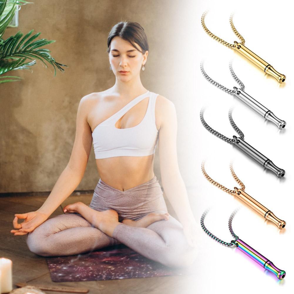 Hetsäljande rostfri visselpipa lindrar ångest, meditation, mindfulness-andning, yoga, titanstålhängehalsband_voghion.com