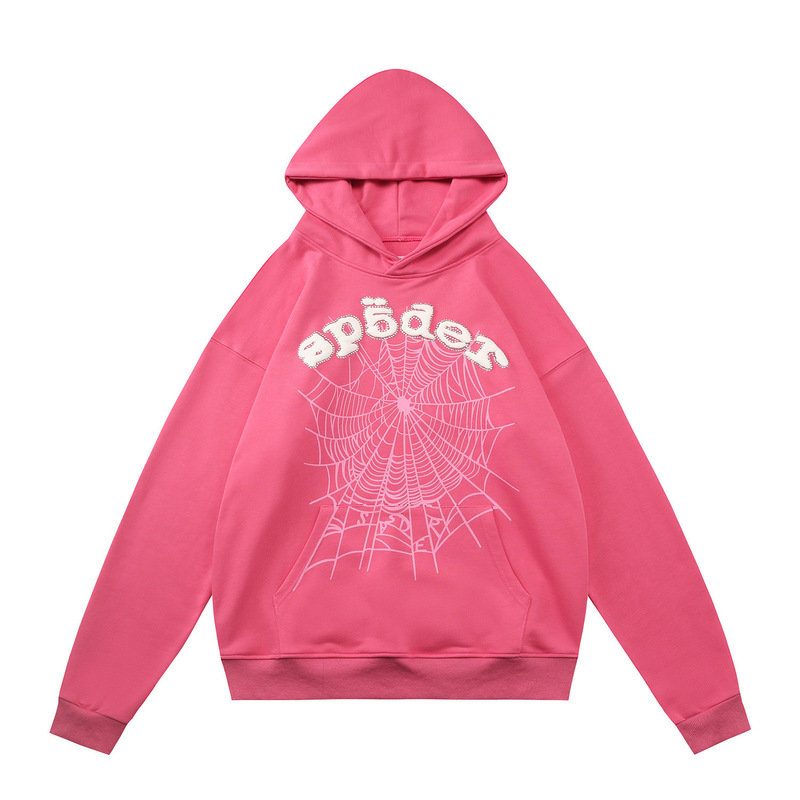 外国貿易Sp1derヒップホップ歌手と同じスタイルのフォームレター555カップル用フード付きパーカーPinkスウェットシャツ|undefined