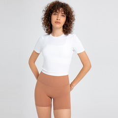 Spring New Round Neck Solid Color Short Sleeve Tight T-Shirt for Women Casual Short Sleeve Sports Fitness Yoga Top