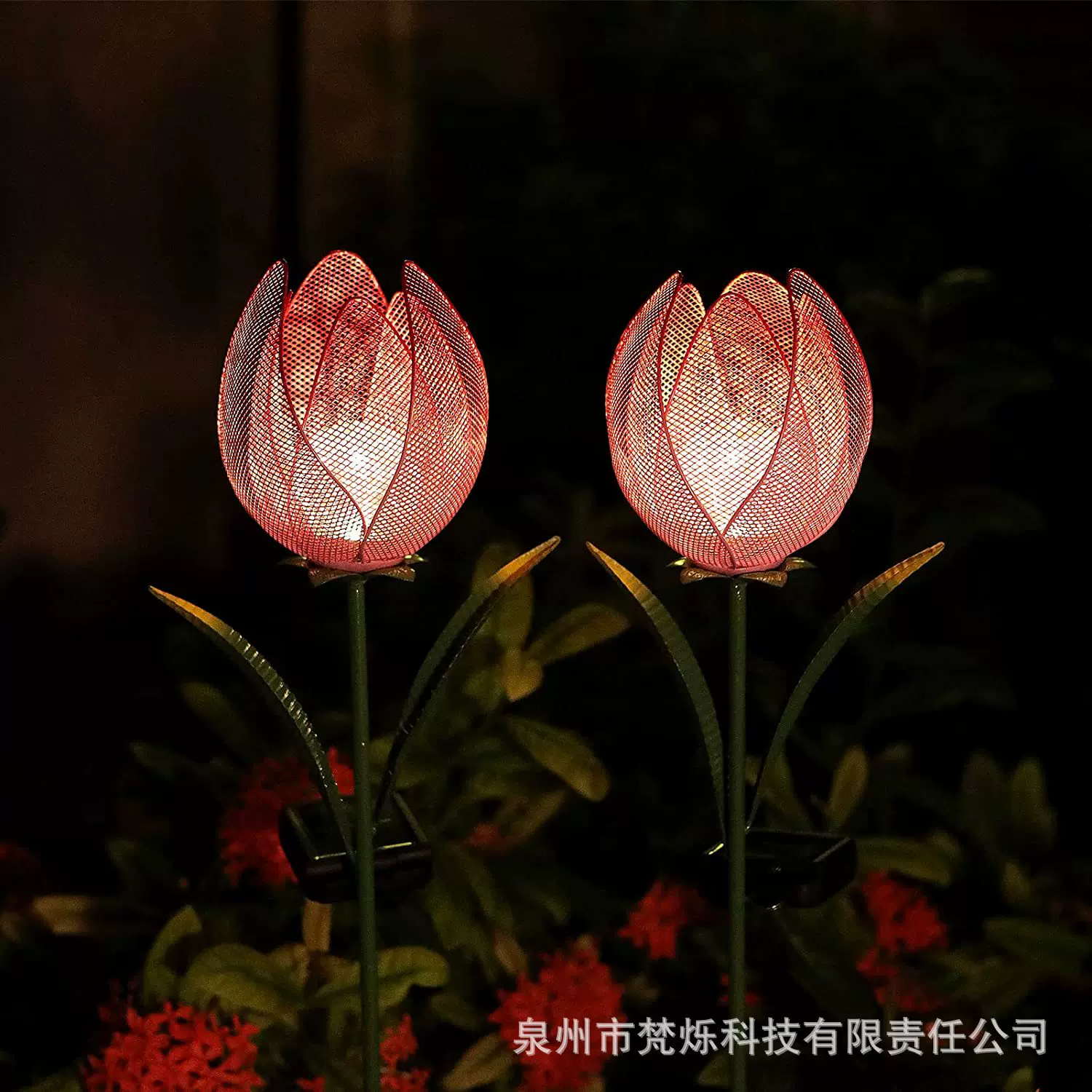 太阳能地插庭院灯 户外花园景观灯 铁艺郁金香灯 镂空花瓣装饰